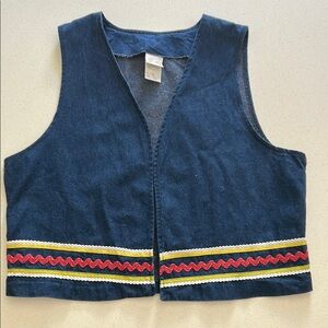 Vintage 1970s Denim Vest with Red and Gold Trim